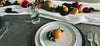 classy and moody, fruit-filled table scape, peaceful flickering candle, wedding table, wedding favors, wedding favours, wedding table setting